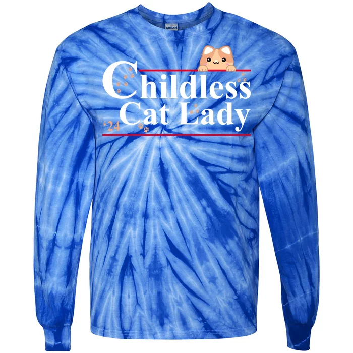 Childless Cat Lady 2024 Kamala Harris Election Tie-Dye Long Sleeve Shirt