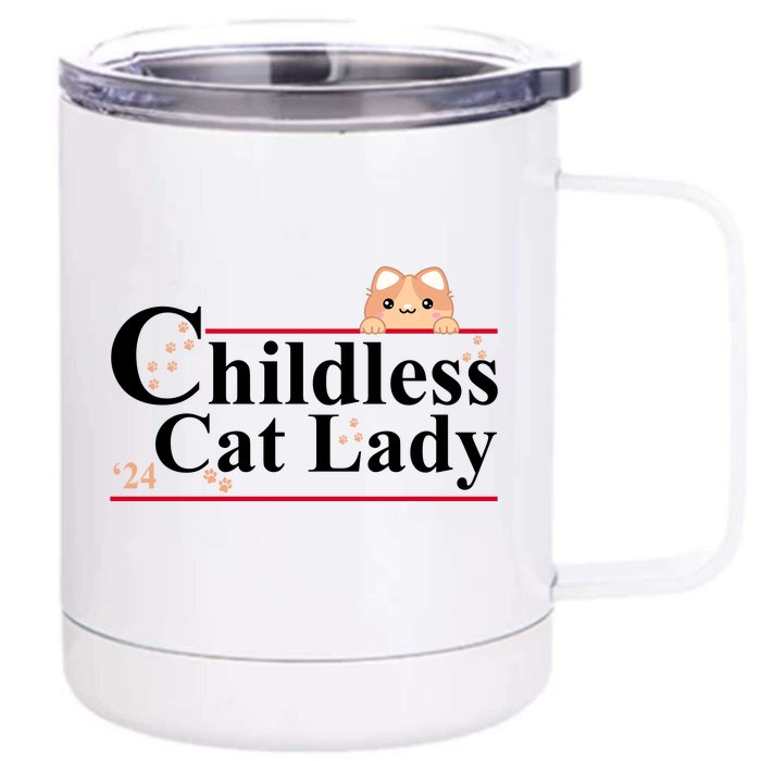 Childless Cat Lady 2024 Kamala Harris Election Front & Back 12oz Stainless Steel Tumbler Cup