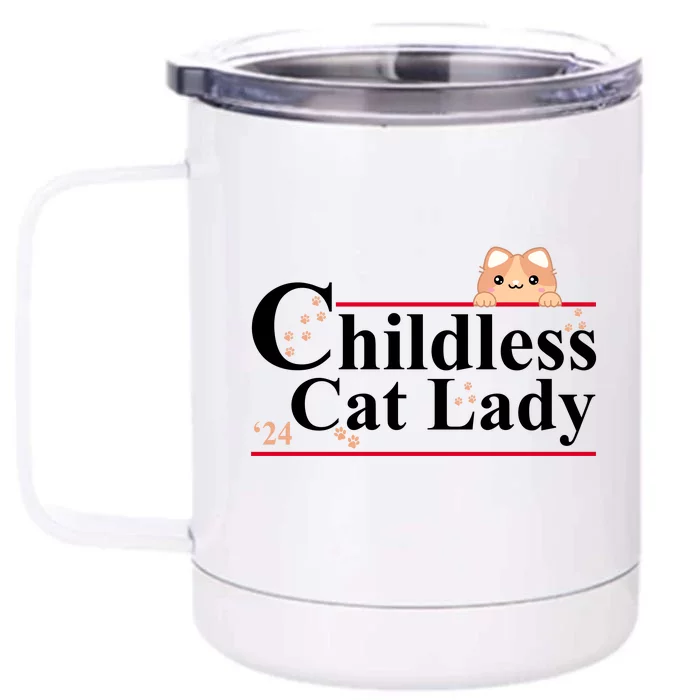 Childless Cat Lady 2024 Kamala Harris Election Front & Back 12oz Stainless Steel Tumbler Cup