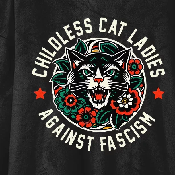 Childless Cat Ladies Against Fascism Hooded Wearable Blanket