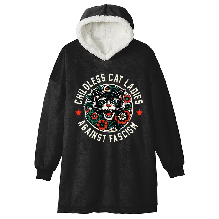 Childless Cat Ladies Against Fascism Hooded Wearable Blanket