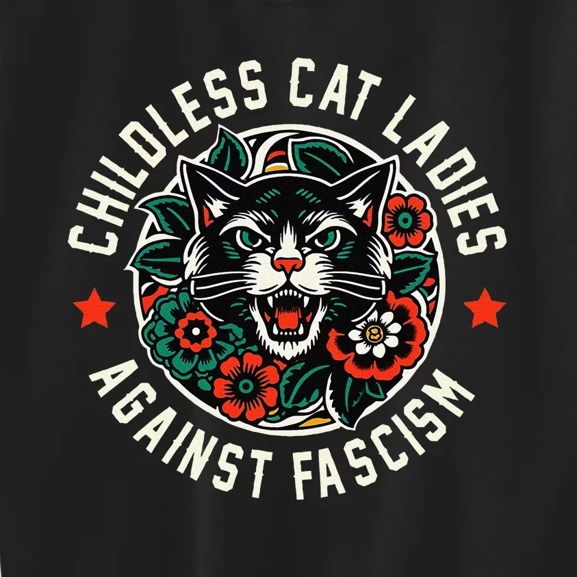 Childless Cat Ladies Against Fascism Kids Sweatshirt