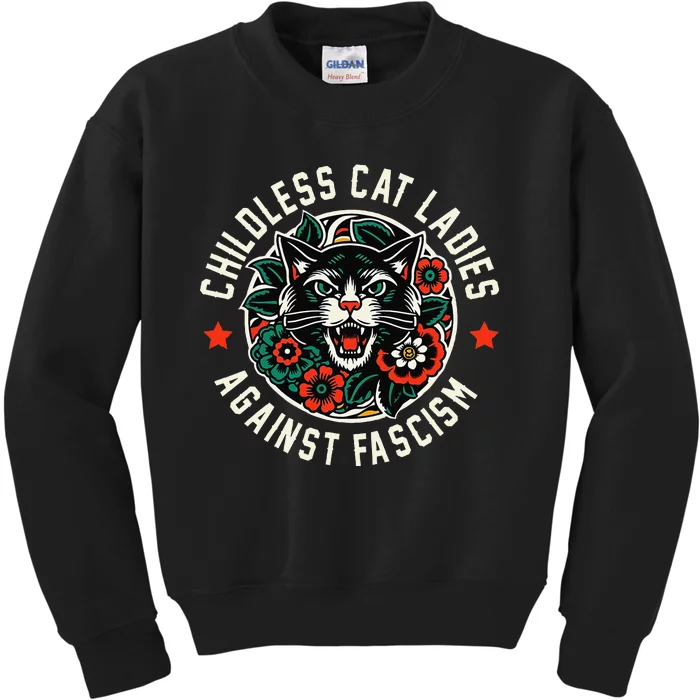 Childless Cat Ladies Against Fascism Kids Sweatshirt