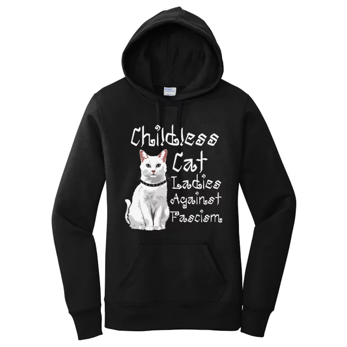 Childless Cat Ladies Against Fascism White Lady Cat Women's Pullover Hoodie