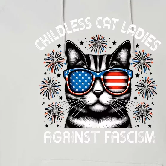 Childless Cat Ladies Against Fascism  Vote For Kamala Performance Fleece Hoodie