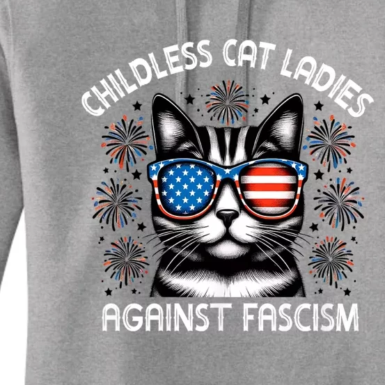 Childless Cat Ladies Against Fascism  Vote For Kamala Women's Pullover Hoodie