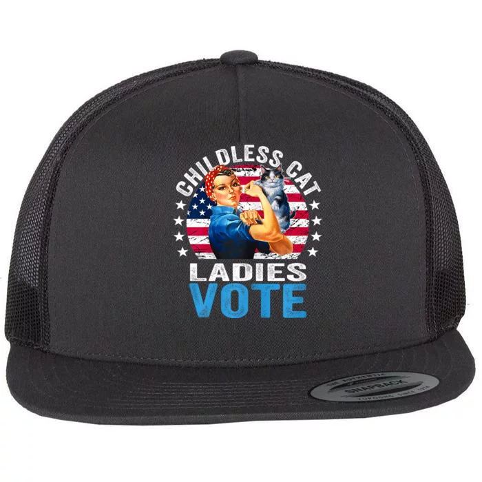 Childless Cat Ladies Vote Funny Vintage Rosie The Riveter Flat Bill Trucker Hat