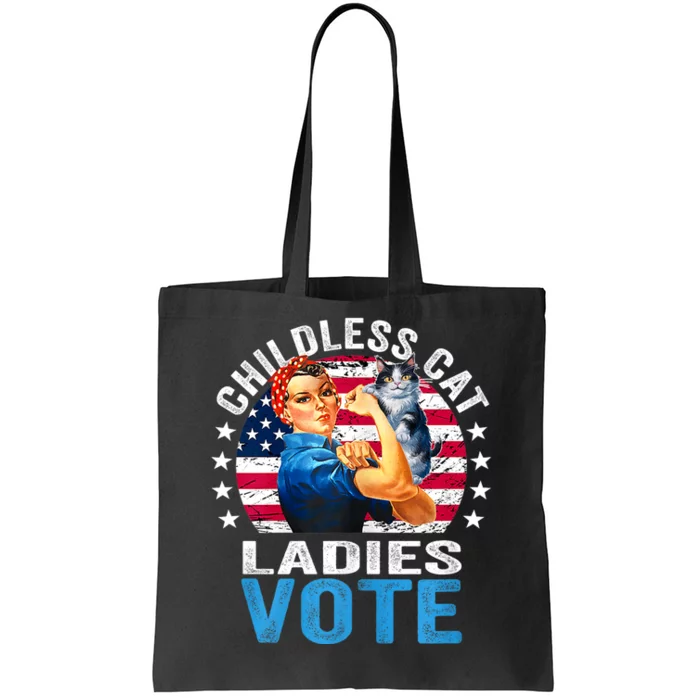 Childless Cat Ladies Vote Funny Vintage Rosie The Riveter Tote Bag