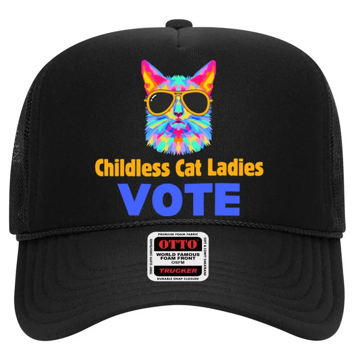 Childless Cat Ladies Vote Blue High Crown Mesh Trucker Hat