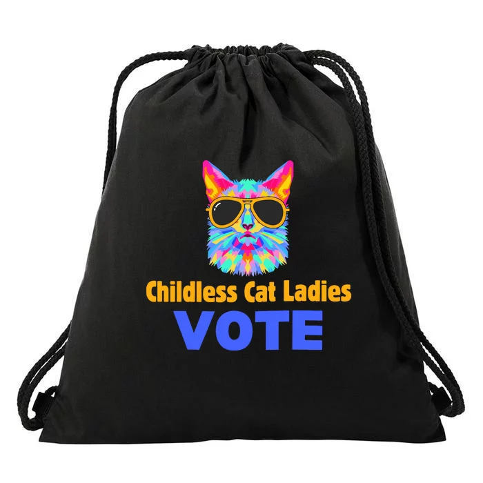 Childless Cat Ladies Vote Blue Drawstring Bag