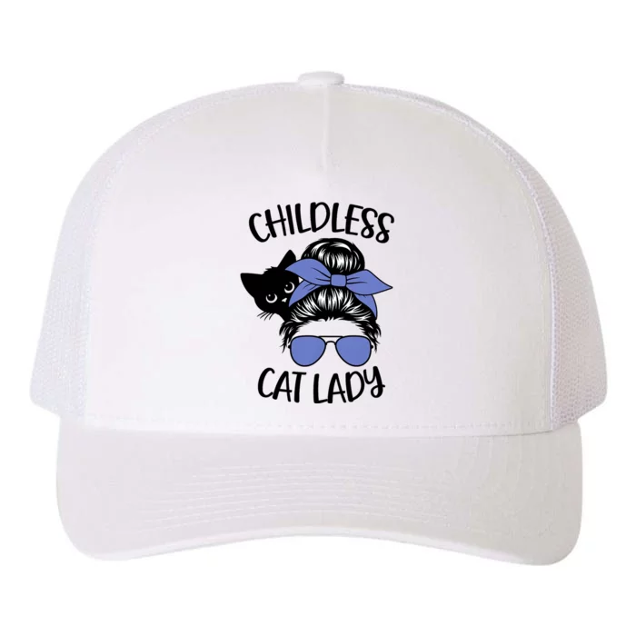 Childless Cat Lady Messy Bun Cat Mom Yupoong Adult 5-Panel Trucker Hat