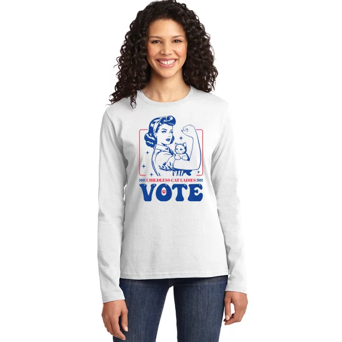 Childless Cat Ladies Vote Retro Election 2024 Usa Ladies Long Sleeve Shirt