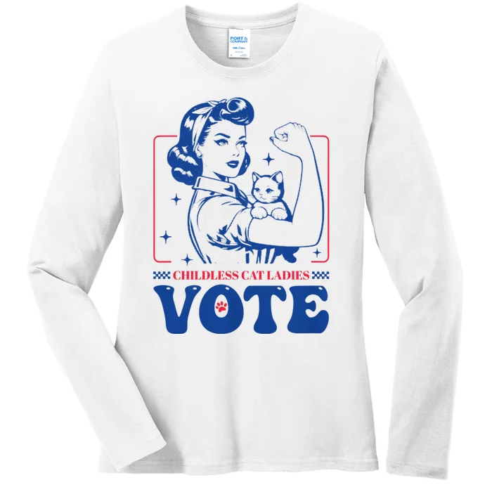 Childless Cat Ladies Vote Retro Election 2024 Usa Ladies Long Sleeve Shirt