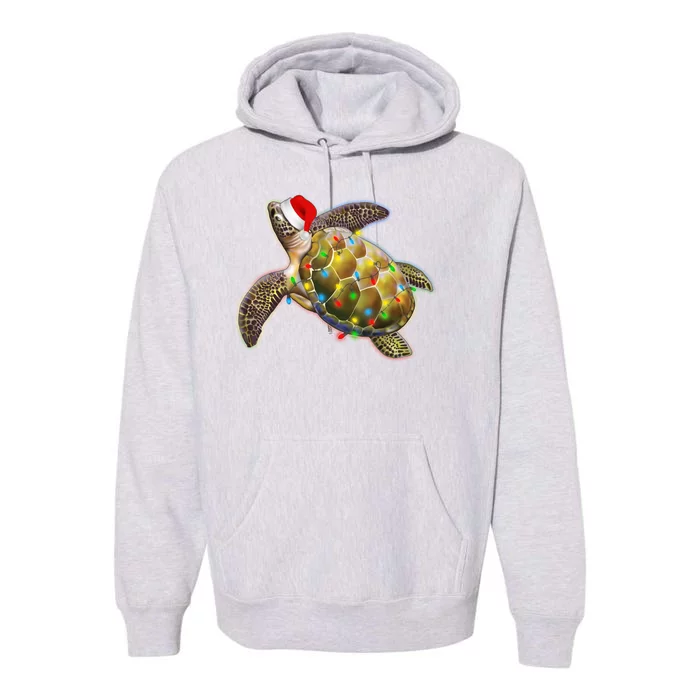 Cute Christmas Lights Santa Sea Turtle Premium Hoodie