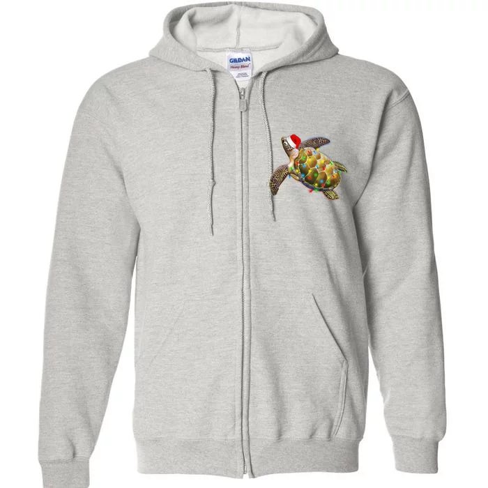 Cute Christmas Lights Santa Sea Turtle Full Zip Hoodie