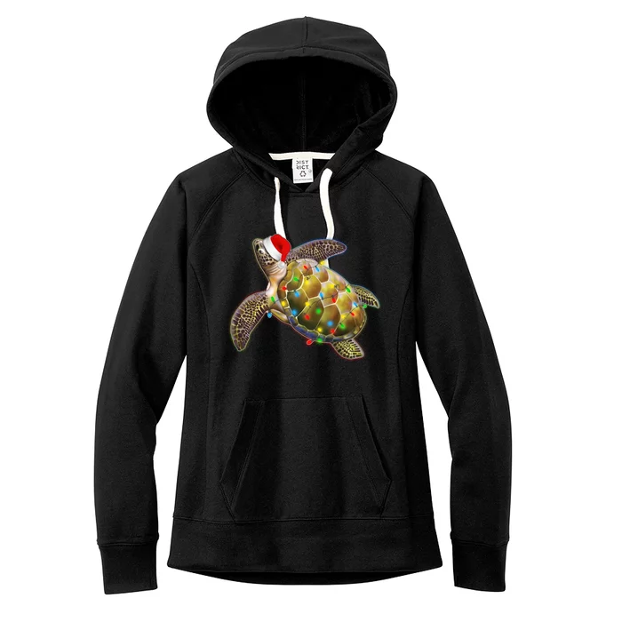 Cute Christmas Lights Santa Sea Turtle Women's Fleece Hoodie