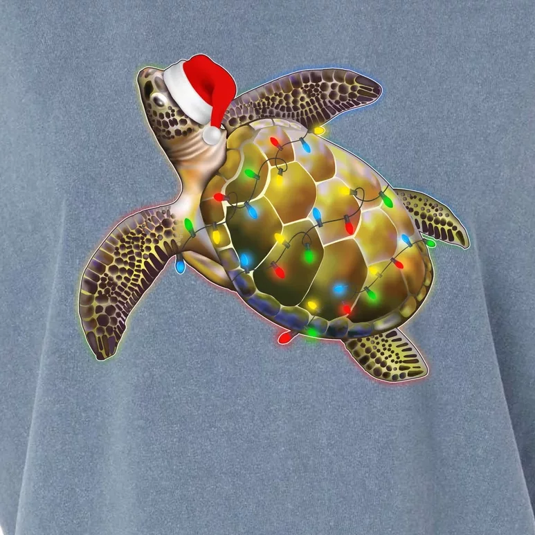 Cute Christmas Lights Santa Sea Turtle Garment-Dyed Women's Muscle Tee