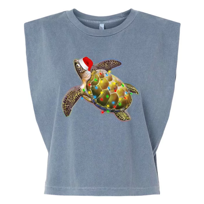 Cute Christmas Lights Santa Sea Turtle Garment-Dyed Women's Muscle Tee