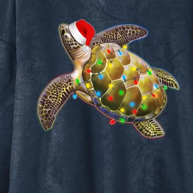 Cute Christmas Lights Santa Sea Turtle Hooded Wearable Blanket