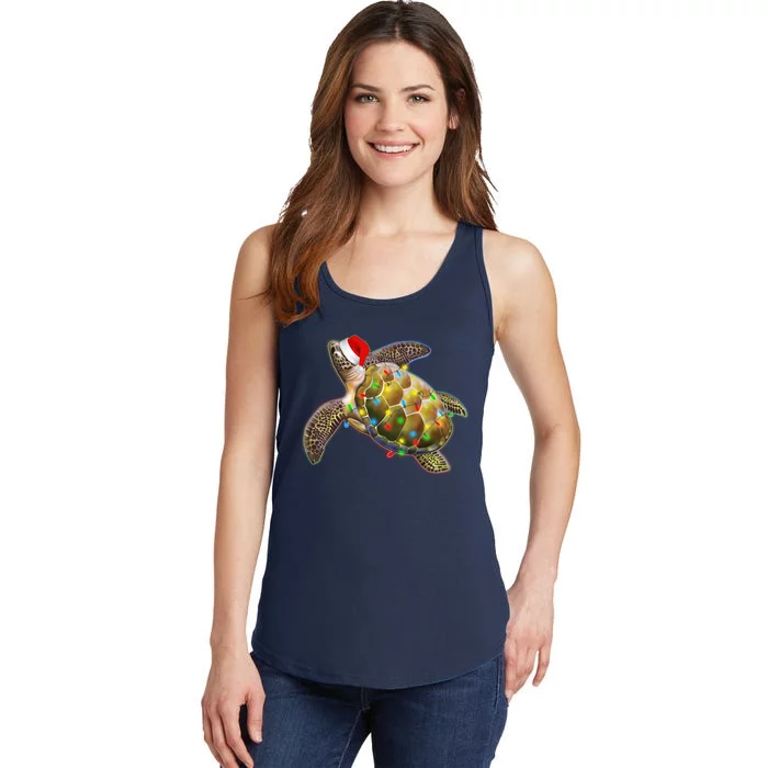 Cute Christmas Lights Santa Sea Turtle Ladies Essential Tank