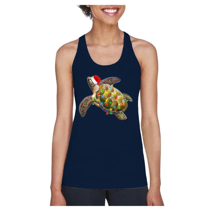 Cute Christmas Lights Santa Sea Turtle Women's Racerback Tank