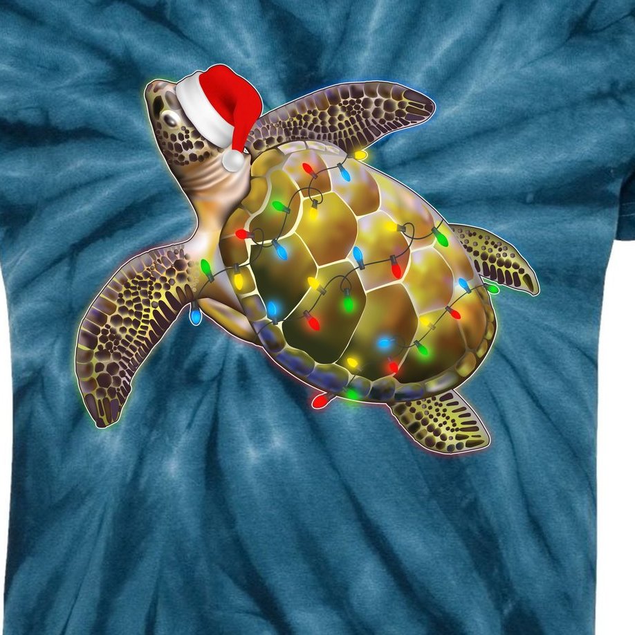 Cute Christmas Lights Santa Sea Turtle Kids Tie-Dye T-Shirt