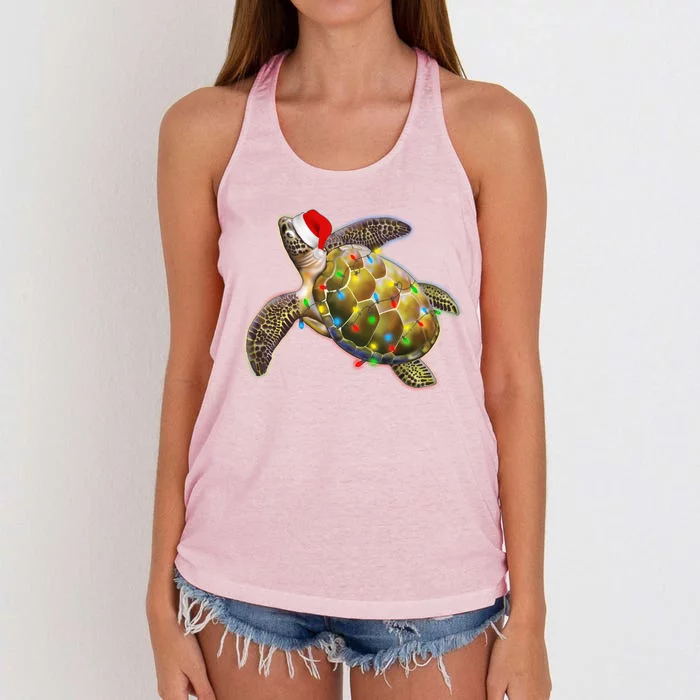 Cute Christmas Lights Santa Sea Turtle Women's Knotted Racerback Tank