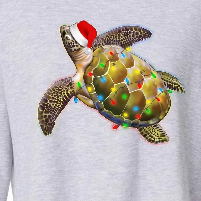 Cute Christmas Lights Santa Sea Turtle Cropped Pullover Crew