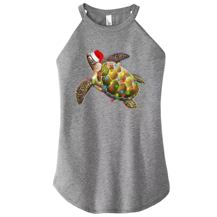 Cute Christmas Lights Santa Sea Turtle Women’s Perfect Tri Rocker Tank