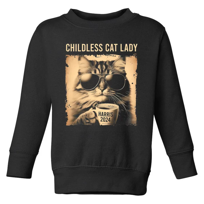 Childless Cat Lady Vintage Coffee Cat Toddler Sweatshirt