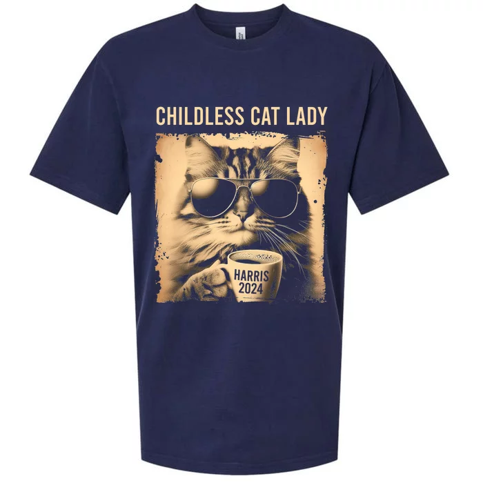 Childless Cat Lady Vintage Coffee Cat Sueded Cloud Jersey T-Shirt