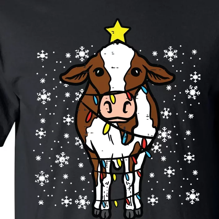 Cow Christmas Lights Funny Xmas Farm Farmer Tall T-Shirt