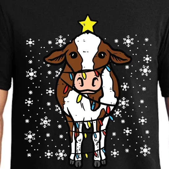 Cow Christmas Lights Funny Xmas Farm Farmer Pajama Set