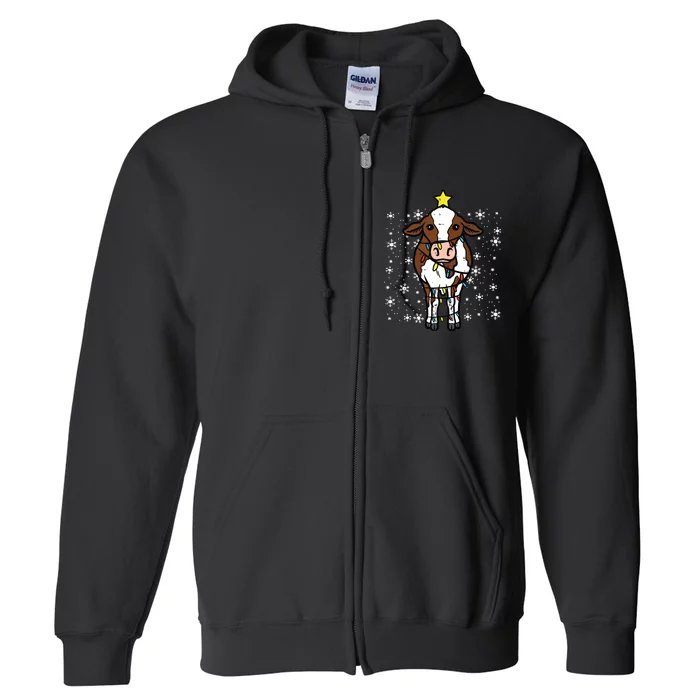 Cow Christmas Lights Funny Xmas Farm Farmer Full Zip Hoodie