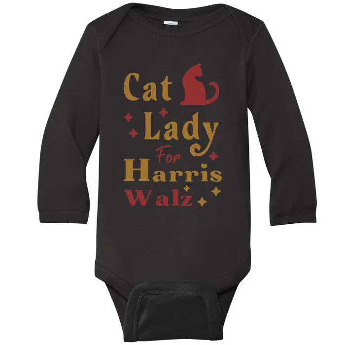 Childless Cat Lady For Kamala Harris Tim Walz Waltz 2024 Baby Long Sleeve Bodysuit