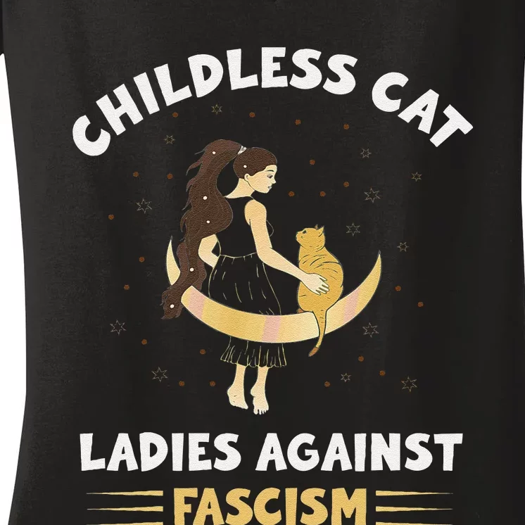 Childless Cat Ladies Against Fascism Childless Cat Lady Women's V-Neck T-Shirt