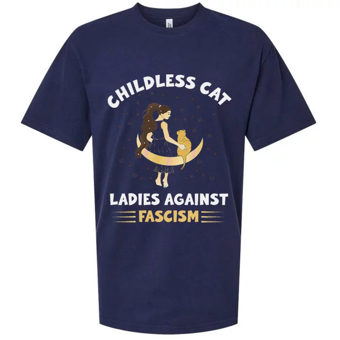 Childless Cat Ladies Against Fascism Childless Cat Lady Sueded Cloud Jersey T-Shirt