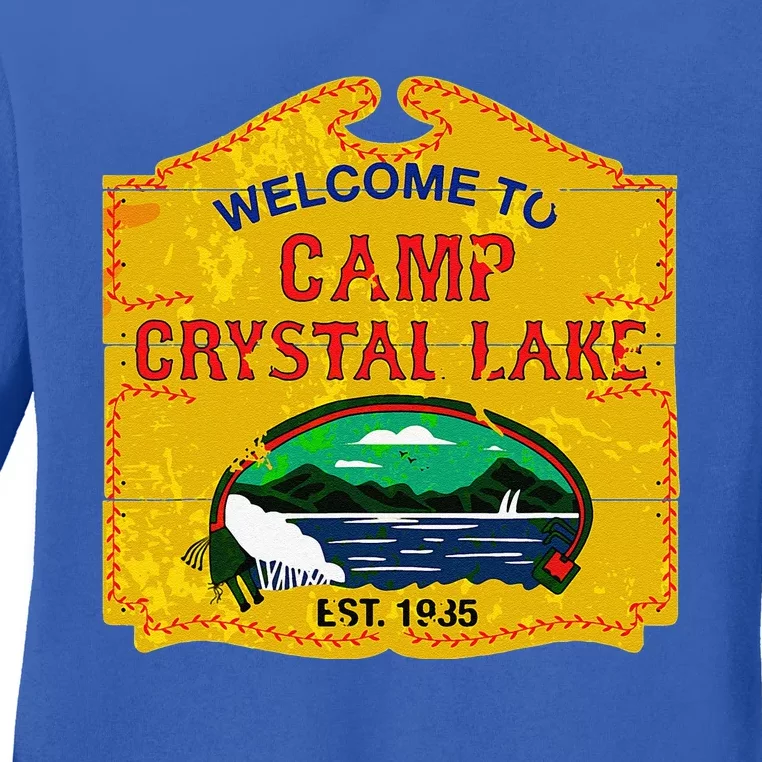 Camp Crystal Lake Halloween Funny Camping Graphic Ladies Long Sleeve Shirt