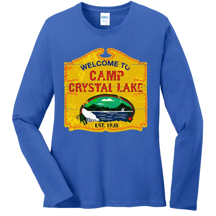 Camp Crystal Lake Halloween Funny Camping Graphic Ladies Long Sleeve Shirt