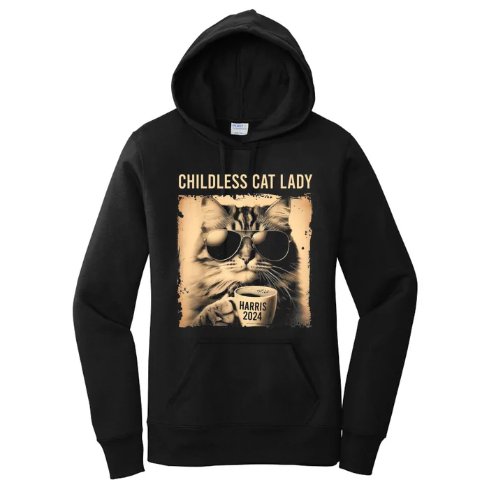 Childless Cat Lady Vintage Coffee Cat Women's Pullover Hoodie