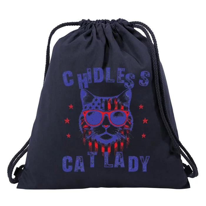 Childless Cat Ladies For Kamala Harris 2024 Election Vintage Drawstring Bag