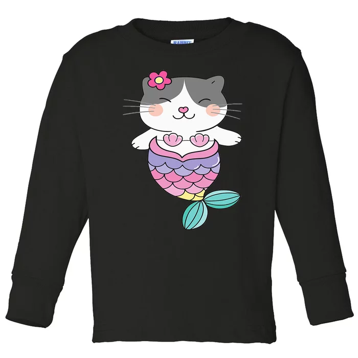 Cute Cat Lovers Adorable Mermaid Cat Toddler Long Sleeve Shirt