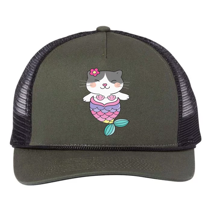 Cute Cat Lovers Adorable Mermaid Cat Retro Rope Trucker Hat Cap