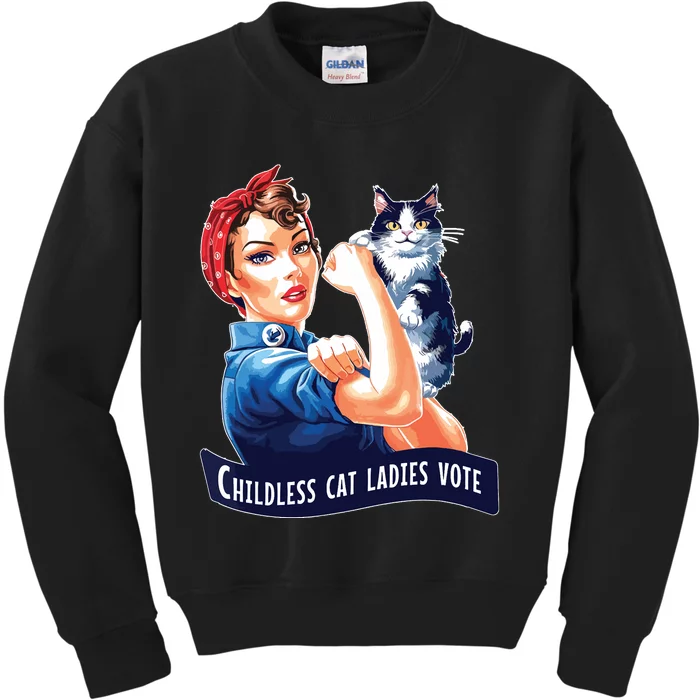 Childless Cat Ladies Vote Rosie The Riveter Kids Sweatshirt