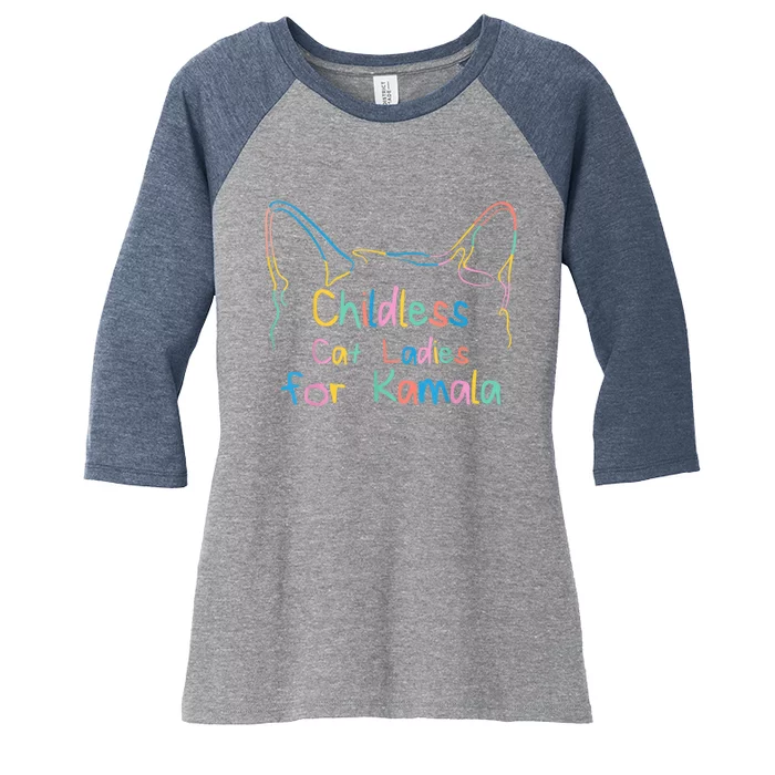 Childless Cat Lady Cat Ladies For Kamala Democrat Kamala Harris 2024 Women's Tri-Blend 3/4-Sleeve Raglan Shirt