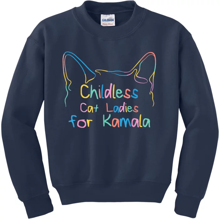 Childless Cat Lady Cat Ladies For Kamala Democrat Kamala Harris 2024 Kids Sweatshirt