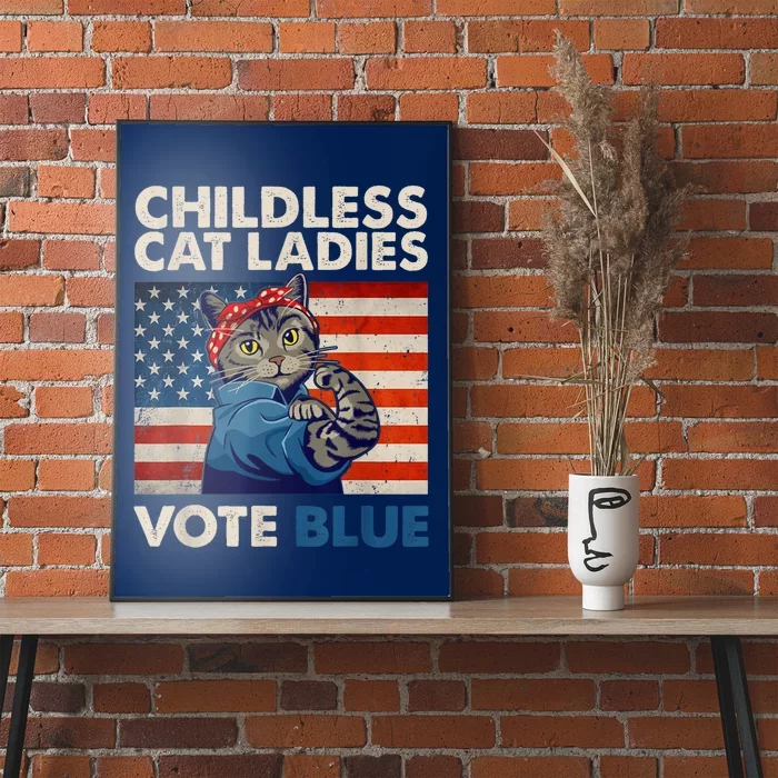 Childless Cat Ladies Vote Blue Vintage Cat Usa Flag Kamala Harris 2024 Poster