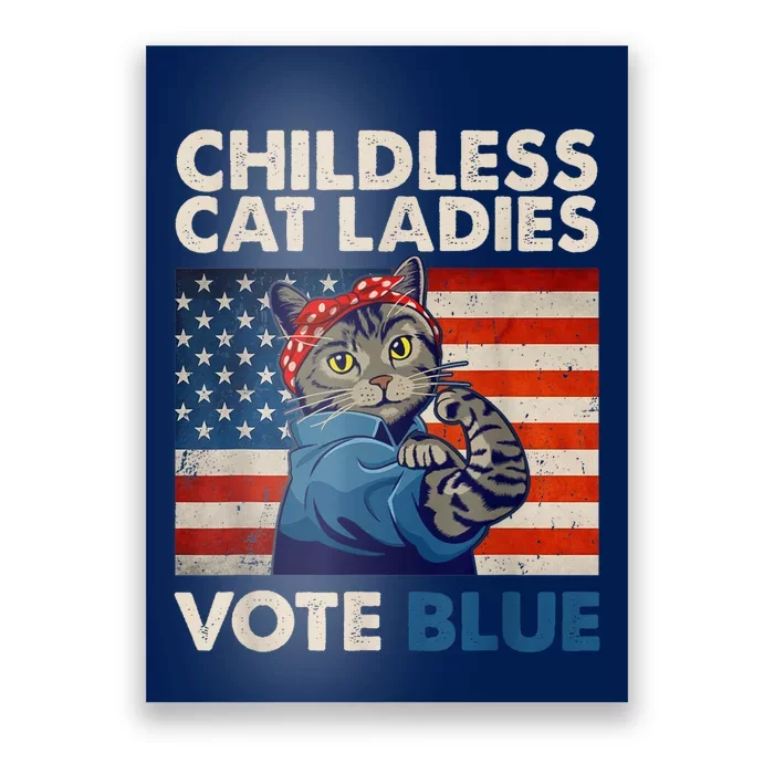 Childless Cat Ladies Vote Blue Vintage Cat Usa Flag Kamala Harris 2024 Poster