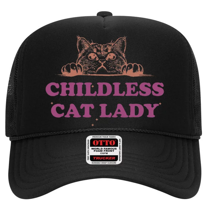 Childless Cat Lady Funny 2024 High Crown Mesh Trucker Hat