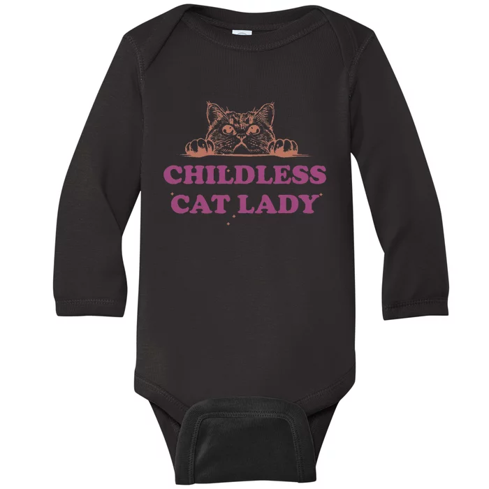 Childless Cat Lady Funny 2024 Baby Long Sleeve Bodysuit